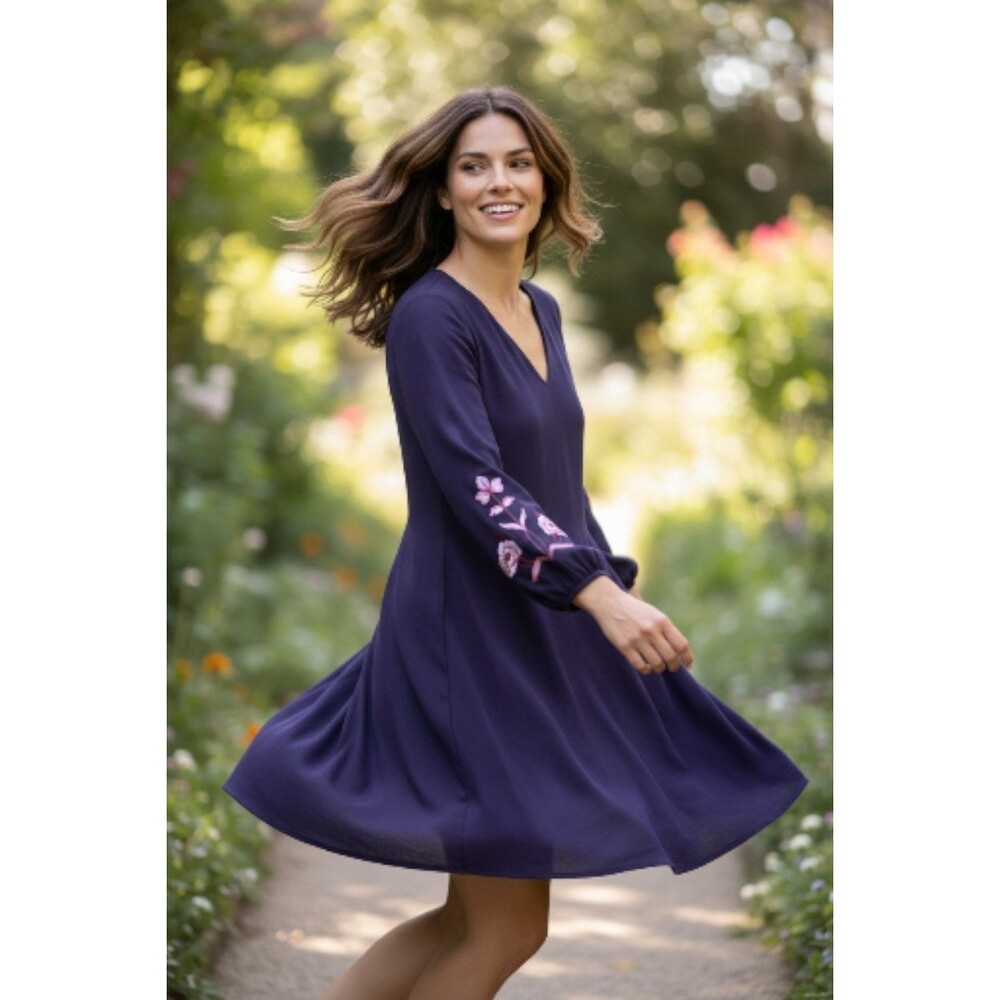 Vtg Ann Taylor Purple Embroidered Dress P/Small Boho-chic Fairycore Cottage-Core